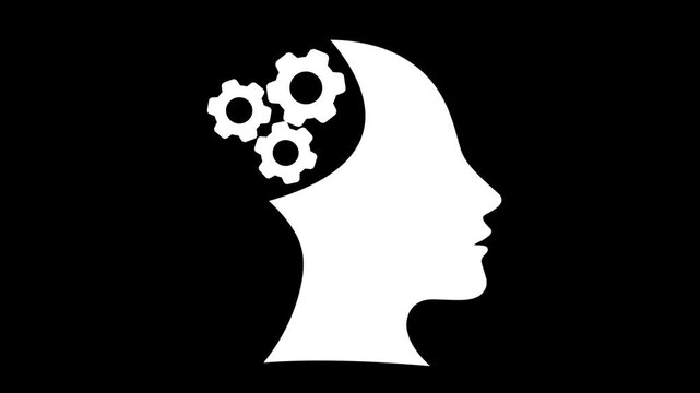Human head with gear wheels inside. Productivity, effectiveness concept. Cogwheel gears brain inside human head suitable for artificial intelligence