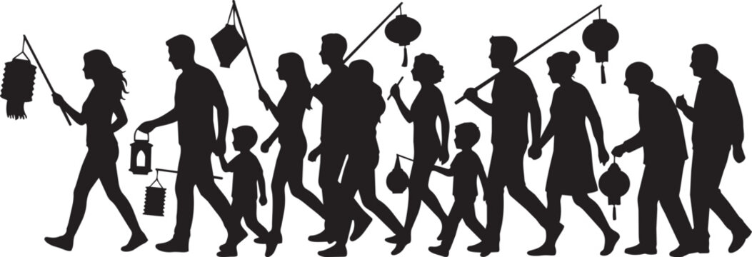 Black silhouettes, people walking, human migration, refugee crisis, social issue vector icons