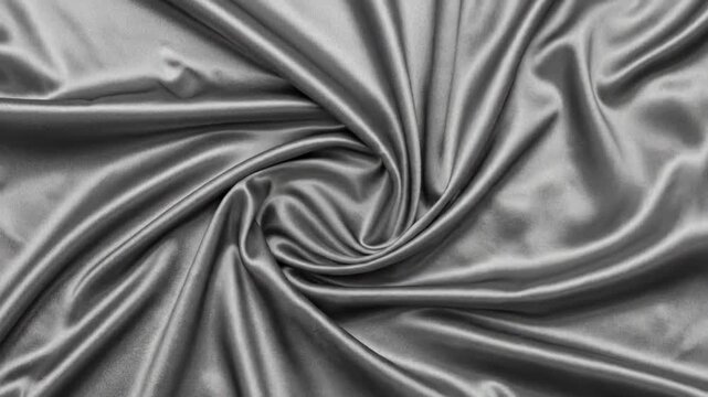 Elegant folds of smooth grey satin fabric texture with soft lighting effects