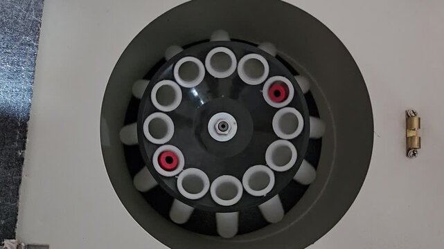 Clinical Laboratory Centrifuge Machine Running During Blood Sample Separation, Automated Medical Laboratory Equipment, Diagnostic Testing, Biotechnology, Healthcare Research, 4K Stock Footage