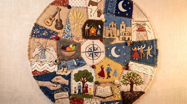Global Heritage Fabric Quilt Patchwork Celebrating Human Culture Textile Art

