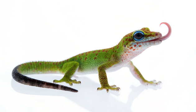 Green gecko lizard isolated on white background