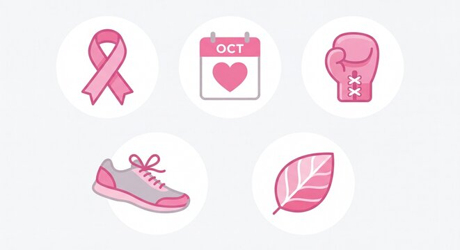 Breast Cancer Awareness Pink Icons Set
