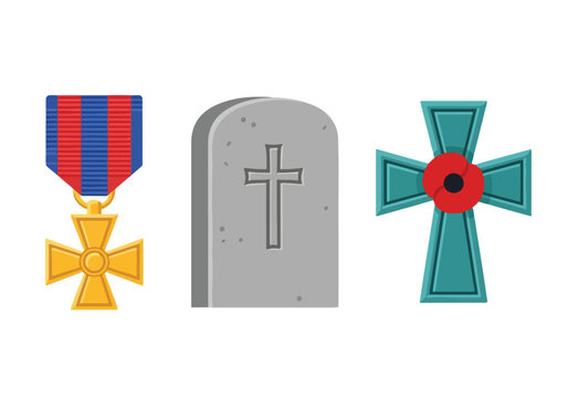 Remembrance Day Symbols Military Icons Flat Vector Illustration