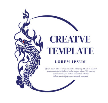 Thai dragon border frame vector, Luxury oriental ornament certificate template, Vector frame with editable layers