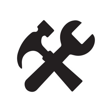 Hammer and wrench silhouette a black graphic representation of construction tools against a white background adjustable-wrench building carpentry craft