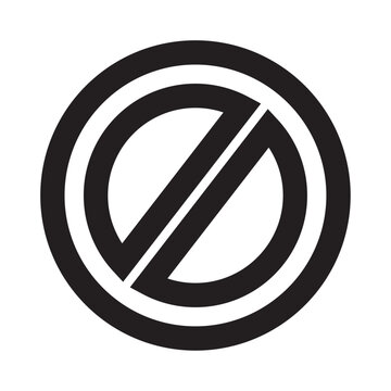 Prohibited symbol icon with a circular shape and diagonal slash presented in a black and white flat style forbidden
