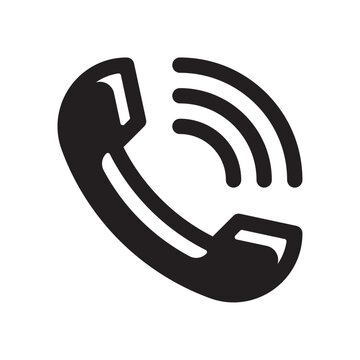 Black silhouette of a telephone handset with outgoing sound waves on a white background communication phone receiver call ringing