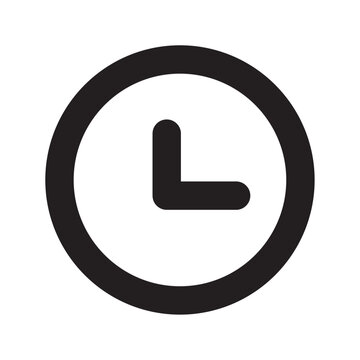 Clock icon with a black outline and a stylized hand pointing to the ten o clock position on a white background