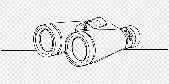 Continuous line drawing of binoculars on white background. None editable stroke, binoculars continuous one line drawing of pro vector illustration. Hunting Binoculars Continuous Line Editable Stroke