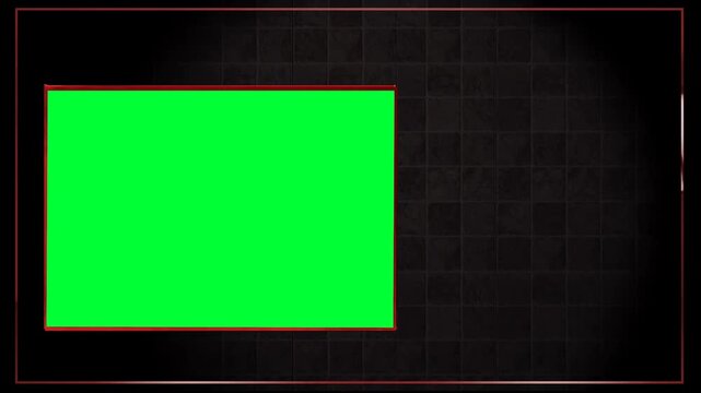 3D Flipping Box Media Gallery Loop with Rectangular Green Screen Layout and Fine Red Lines on Dark Brick Textured Wall for Flipping Box 3D Frame General Slideshow - Promo - Green Screen Template