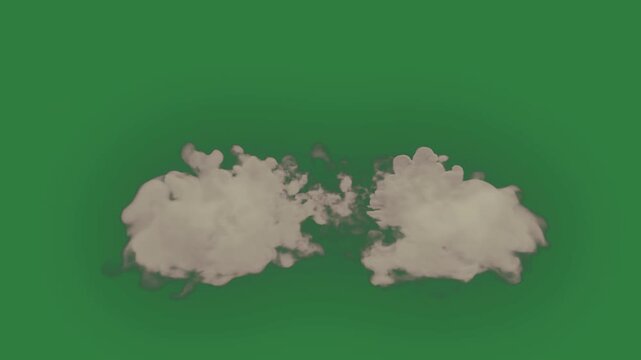 Cloud floating on two clouds small pieces of paper isolated on green screen background