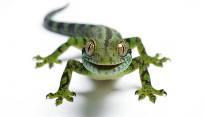 Green gecko lizard isolated on white background