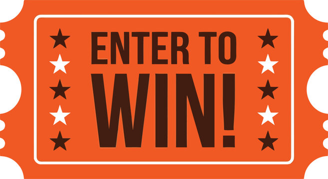 Orange retro enter to win ticket banner for contest, giveaway, raffle, and promotional marketing