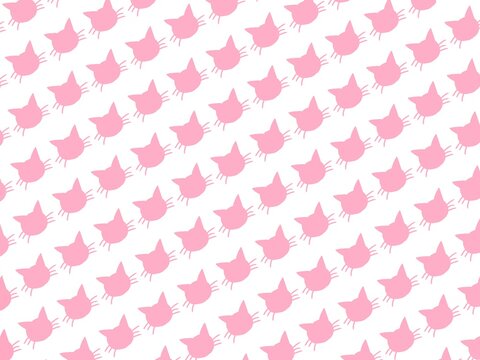 白バックに猫の顔のシルエットが模様になった背景素材イラスト