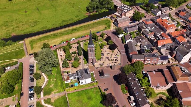 Aerial top down view of heusden historic fortified town