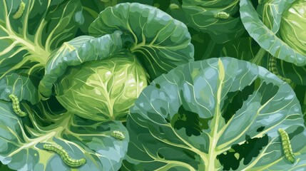Obraz premium Cabbage plants grow in a garden with green leaves and small caterpillars