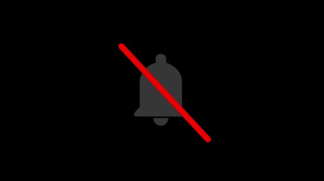 Notification Off Bell Icon with Red Cross Line Isolated on Black Background 4k video.
