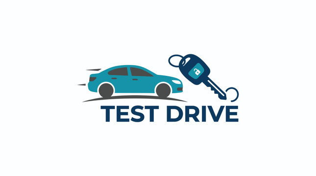 Car Test Drive Logo with Key and Speed Lines, Automotive Concept