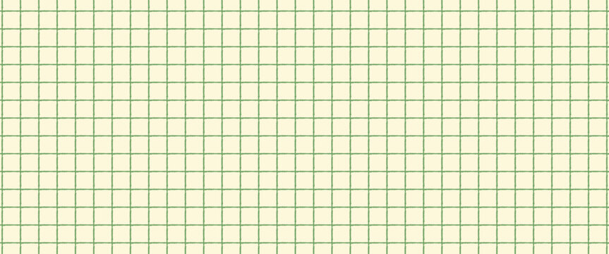Hand drawn square grid seamless pattern. Yellow green repeated doodled checkered background. Sketch thin checker paper texture. Pencil drawn journal sheet notebook template. Vector line planer page