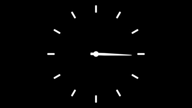 Clock spinning, watch animation on transparent background with alpha channel. Clock icon flat style 24 hours day and night fast speed with moving timer clock rotation.
