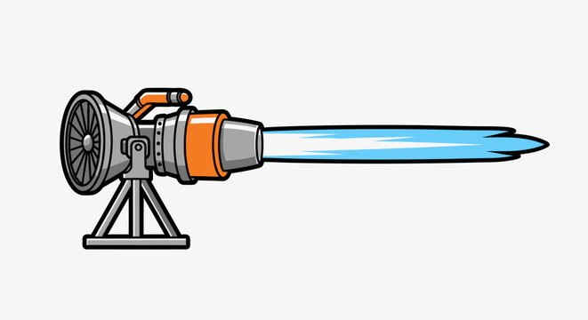 Large water jet turbine spraying a stream of water.