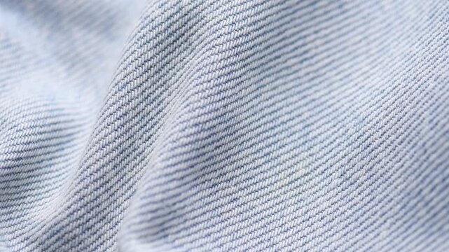 Blue denim cotton jeans fabric texture, jean background, textile backdrop, top view. wallpaper, blue jean fabric close up. Rotating, slow motion. 