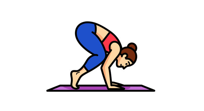 Woman performing crow pose yoga exercise on mat.