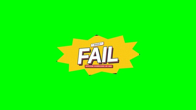 Animated "FAIL" text with explosion effect on a green screen background, perfect for video editing and memes.