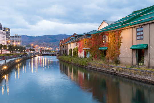 Historic canal in otaru hokkaido japan