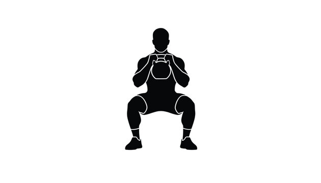 Silhouette of a man performing a kettlebell goblet squat, a fundamental exercise for lower body strength and core stability.