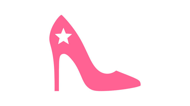 Pink High Heel Shoe with White Star Icon Isolated on White Background