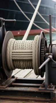 Vintage Ships Winch with Rope.