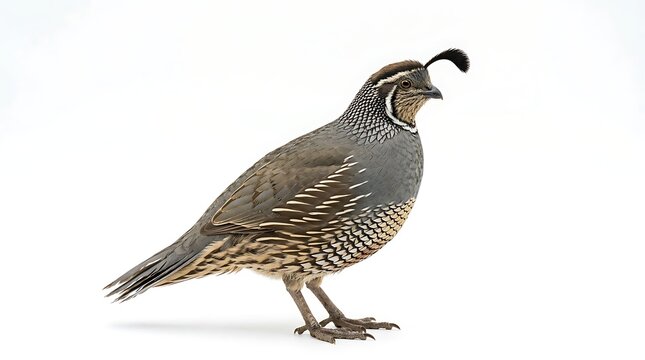 Northern bobwhite quail portrait on white background