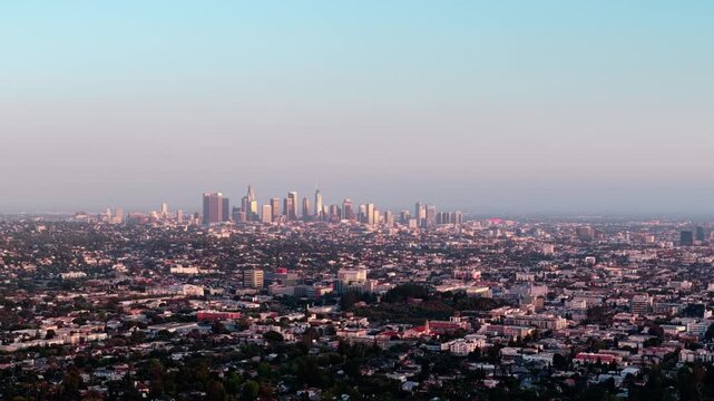 4k 60 FPS Lens Punch in of Downtown Los Angeles Skyline