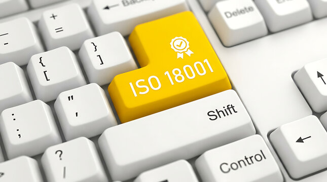 ISO 18001 Keyboard Button &ndash; Occupational Health and Safety Management System, Workplace Safety and Compliance Concept