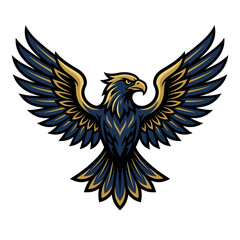 Fototapeta premium Fierce symmetric hawk emblem in blue.
