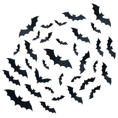 Fototapeta premium Collection of Silhouetted Bats Flying in a Swarm.