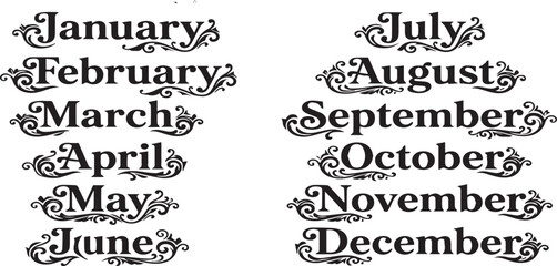 Obraz premium 12 months of the year typography set
