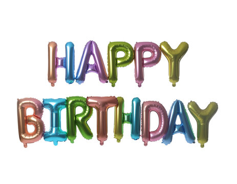 "Happy Birthday" in colorful 3D pastel balloons isolated on a transparent background