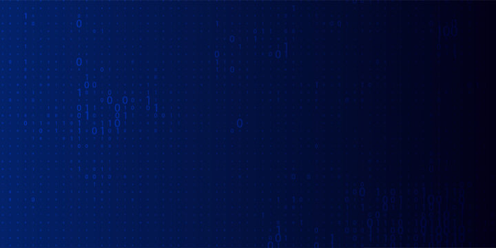 Blue Binary Data Software Programming Code Background. Random Parts of Program Code. Digital Data Technology Concept. 1 0 Machine Code. Random Binary Data Matrix Wide Vector Illustration.