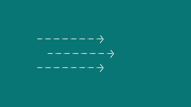 Minimalist animated arrows motion white dashed directional lines on teal background, for infographic and UI 4k video.