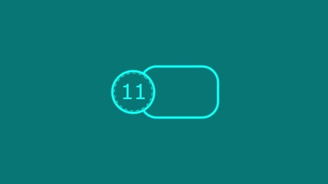 Minimalist animated countdown timer with number 11, modern teal neon  for digital interface and motion projects, 4k video.