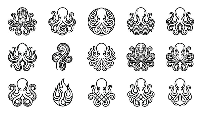 Collection of octopus tattoo designs.