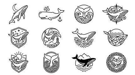 Whale and sea creatures icons set. © miftah