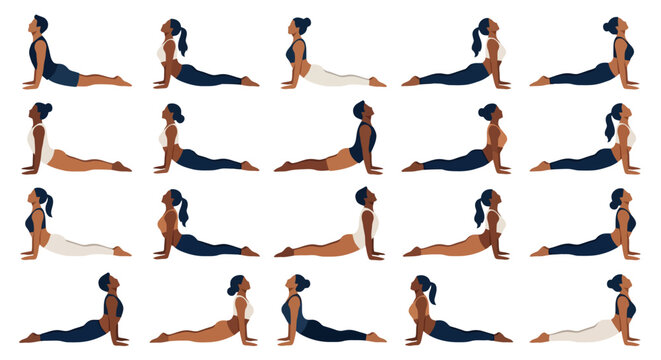 Diverse people practicing cobra yoga pose for wellness and fitness routine