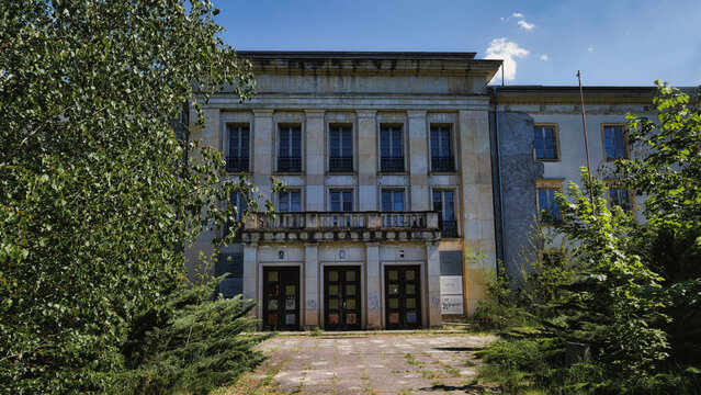 WANDLITZ, GERMANY - May 2024: Abandoned FDJ youth college building at Bogensee estate.