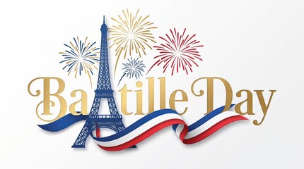 Bastille Day Eiffel Tower Celebration with Fireworks Vector Illustration