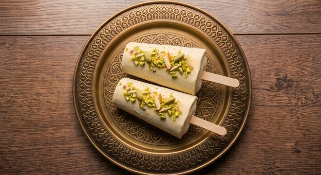 indian kulfi on traditional bronze plate