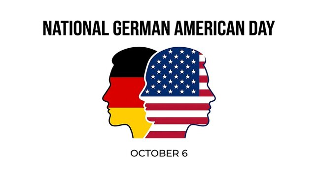 German American Day illustration with profile silhouettes of flags and text on a white background